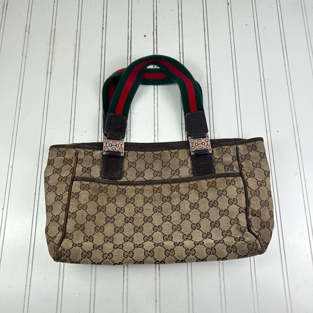 Gucci GG Vintage Iconic Monogram Canvas Web Sherry Line Pop Tote Bag Drawstring - Picture 3 of 14